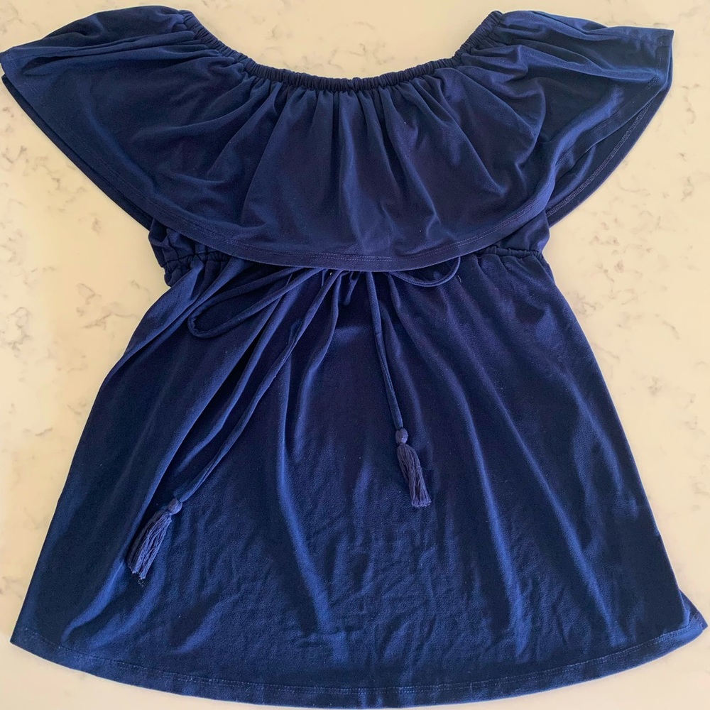 Motherhood Maternity Off-shoulder Navy Top